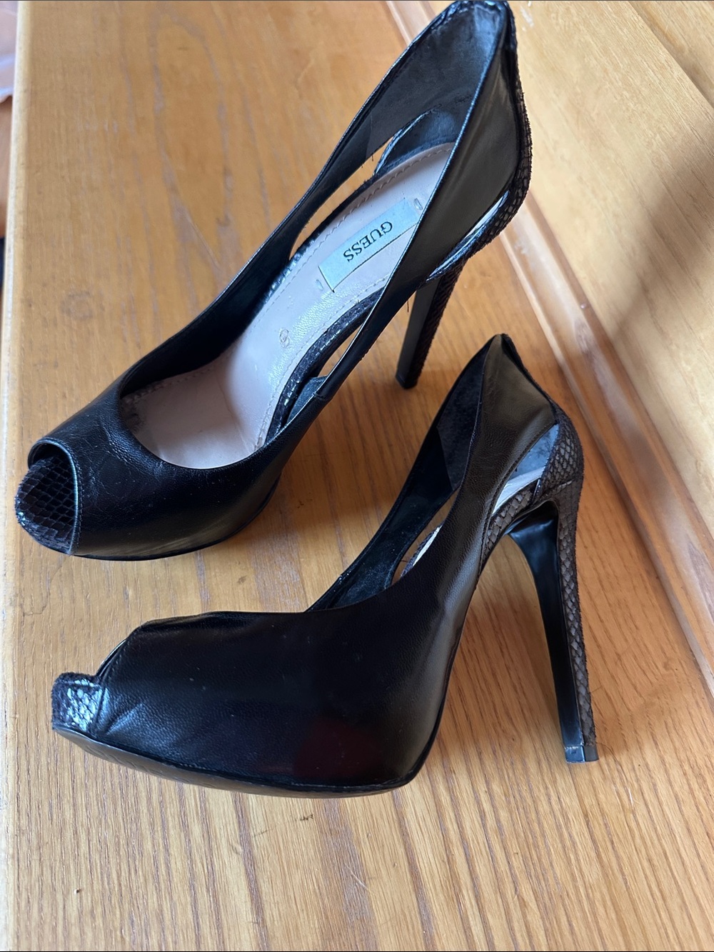 Guess Black Peep Toe Stiletto Pumps